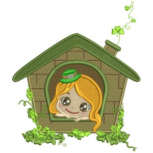 Cute Little Girl Inside a House St. Patrick's Day Filled Machine Embroidery Design Digitized Pattern